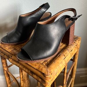 Madewell Black Leather The Cary Slingback Peep Toe Heels Size 8
